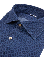 Casual Slimline Shirt Medallion Pattern Denim Blue Stl XL