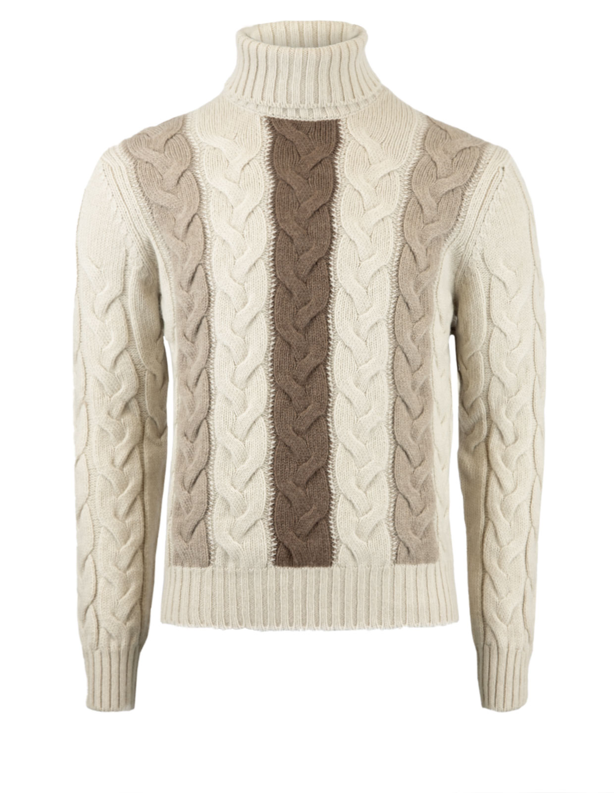 Roll Neck Cable Knit Wool Offwhite/Brown